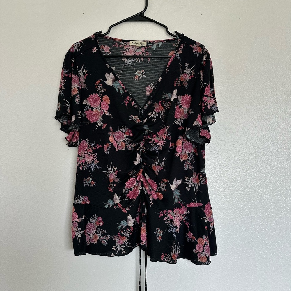 Floral Black and Pink Women's Top